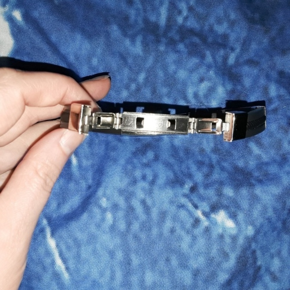 Men's Black Vegan Leather Stainless Steel Bracelet - Picture 4 of 6